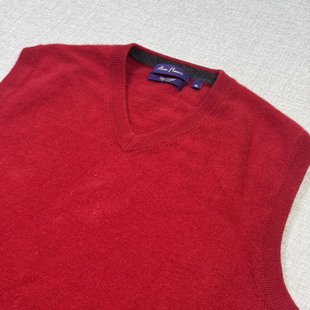 Alan Flusser Cashmere Sweater Vest Mens XL Red V-Neck Tight-Knit Lightweight